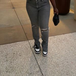 Grey washed Zara high waisted jeans w/ splits